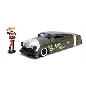 HARLEY QUINN WITH 1951 MERCURY MATT DARK GREEN 1:24 Jada Toys Movie Modellino