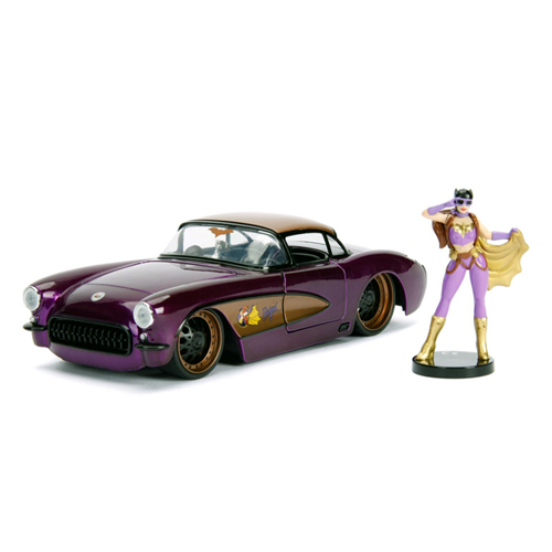 BATGIRL WITH 1957 CHEVY CORVETTE VIOLET/BRONZE 1:24 Jada Toys Movie Modellino