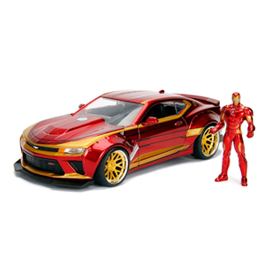IRON MAN WITH 2016 CHEVY CAMARO METALLIC RED 1:24 Jada Toys Movie Modellino