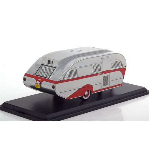 AERO FLITE FALCON 1947 TRAVEL TRAILER SILVER/RED 1:43 Neo Scale Models Campers-Roulottes Modellino
