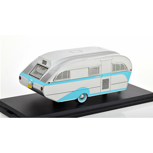 AERO FLITE FALCON 1947 TRAVEL TRAILER SILVER/TURQUOISE 1:43 Neo Scale Models Campers-Roulottes Modellino