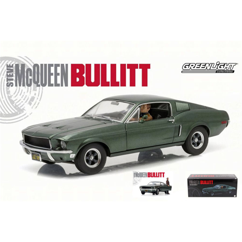 FORD MUSTANG GT FASTBACK FROM THE MOVIE BULLIT WITH FIGURE 1:18 Greenlight Movie Modellino
