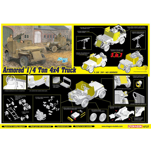 ARMORED 1/4-Ton 4x4 TRUCK W/50-cal MACHINE GUN KIT 1:35 Dragon Kit Mezzi Militari Modellino