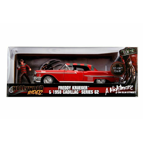 CADILLAC SERIES 62 A NIGHTMARE W/FREDDY KRUEGER FIGURE 1:24 Jada Toys Movie Modellino