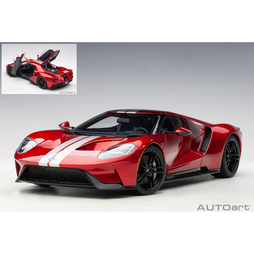 FORD GT 2017 LIQUID RED & SILVER STRIPES 1:18 AutoArt Auto Stradali Modellino