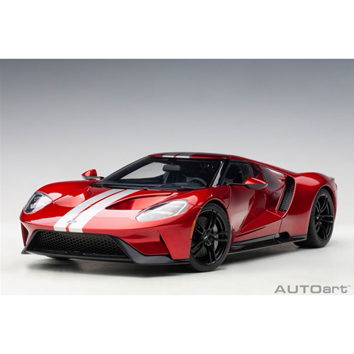 FORD GT 2017 LIQUID RED & SILVER STRIPES 1:18 AutoArt Auto Stradali Modellino