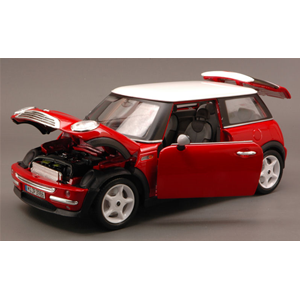 NEW MINI COOPER 2001 RED WITH WHITE ROOF 1:18 Burago Auto Stradali Modellino
