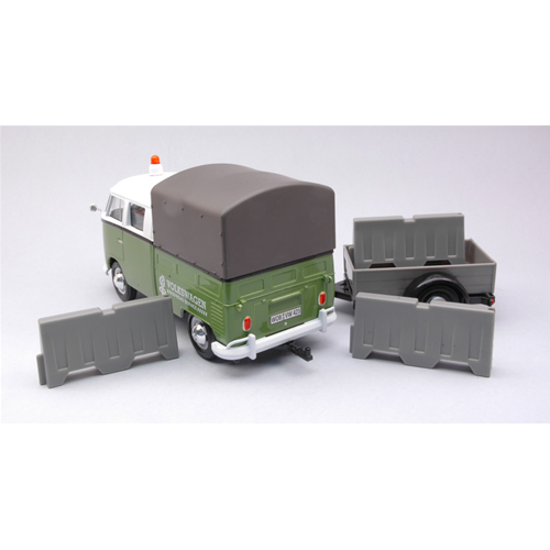 VW T2 PICK UP ROAD MAINTENANCE TRAILER GREEN/WHITE 1:24 MotorMax Veicoli Commerciali Modellino