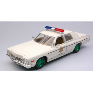 DODGE MONACO 1975 HAZZARD COUNTY SHERIFF CREAM GREEN WHEELS 1:24 Greenlight Movie Modellino