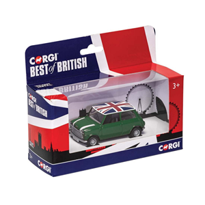 MINI COOPER 1300 1970 BEST OF BRITISH GREEN WHITE UK FLAG 1:36 Corgi Auto Stradali Modellino