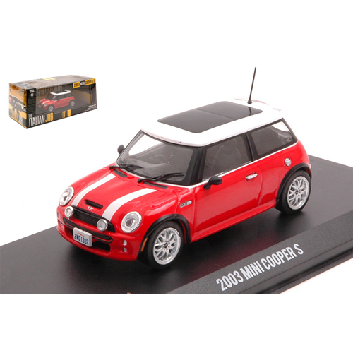 MINI COOPER S THE ITALIAN JOB 2003 RED WITH WHITE STRIPES 1:43 Greenlight Movie Modellino