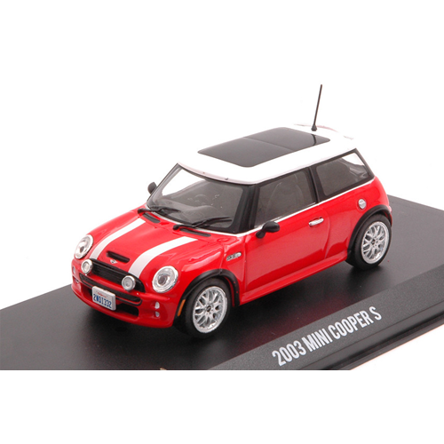 MINI COOPER S THE ITALIAN JOB 2003 RED WITH WHITE STRIPES 1:43 Greenlight Movie Modellino