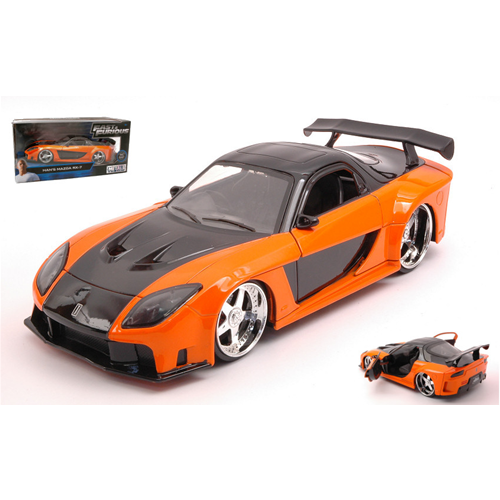 HAN'S MAZA RX-7 1993 ORANGE/BLACK FAST & FURIOUS III TOKYO DRIFT (2006) 1:24 Jada Toys Movie Modellino