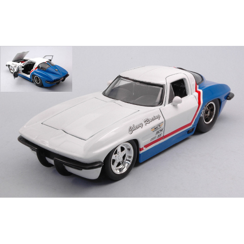 CHEVY CORVETTE STING RAY 1963 WHITE/BLUE 1:24 Jada Toys Tuning Modellino