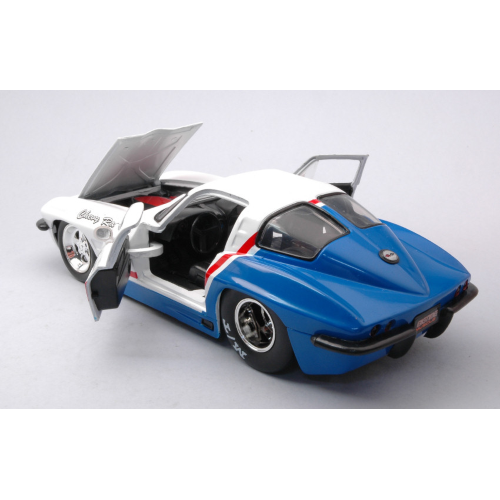 CHEVY CORVETTE STING RAY 1963 WHITE/BLUE 1:24 Jada Toys Tuning Modellino