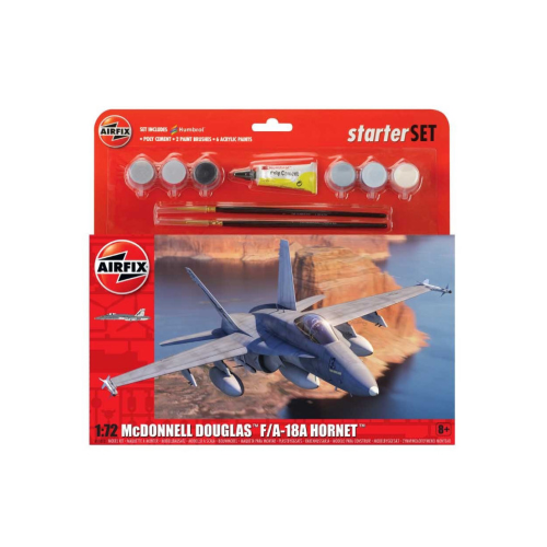 LARGE STARTER SET MCDONNELL DOUGLAS F-18 HORNET KIT 1:72 Airfix Kit Aerei Modellino