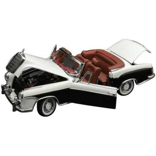 MERCEDES 220 SE CONVERTIBLE (W180 II) 1958 WHITE/BLACK WITH CANOPY OPEN 1:18 SunStar Auto Stradali Modellino