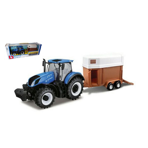 NEW HOLLAND T7.315 TRACTOR + TRAILER 1:32 Burago Mezzi Agricoli e Accessori Modellino
