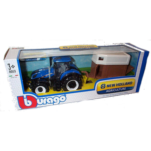 NEW HOLLAND T7.315 TRACTOR + TRAILER 1:32 Burago Mezzi Agricoli e Accessori Modellino