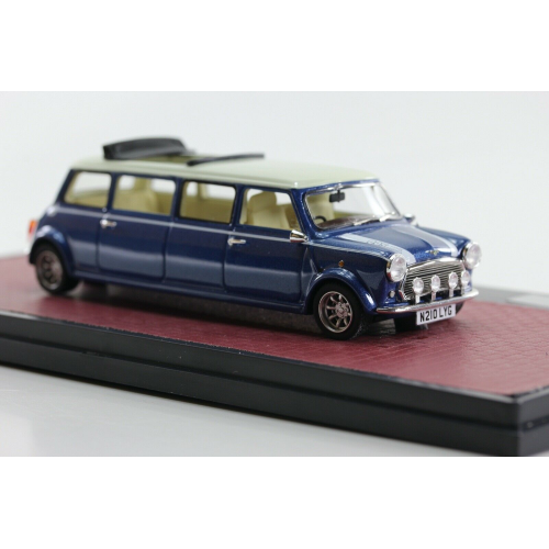 MINI COOPER LIMOUSINE 1990 WHITE-BLUE 1:43 Matrix Scale Models Auto Stradali Modellino