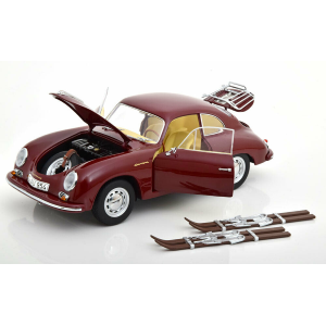 PORSCHE 356A CARRERA COUPE WITH SKI 1954 AMARANT RED 1:18 Schuco Auto Stradali Modellino