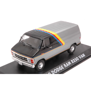 DODGE RAM B250 VAN SILVER/BLACK WITH YELLOW, RED AND BLUE STRIPES 1:43 Greenlight Movie Modellino