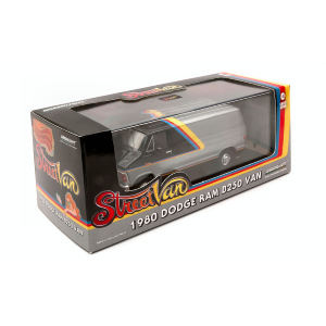 DODGE RAM B250 VAN SILVER/BLACK WITH YELLOW, RED AND BLUE STRIPES 1:43 Greenlight Movie Modellino