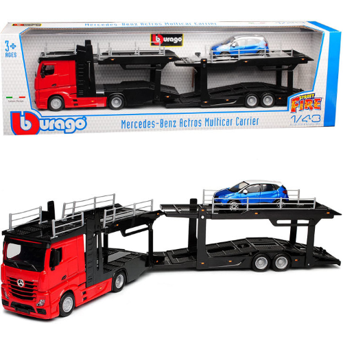 MERCEDES ACTROS 2545 BISARCA RED WITH RENAULT CAPTUR 1:43 Burago Camion Modellino