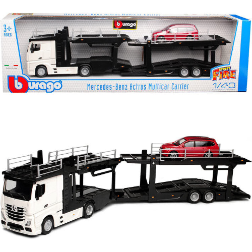 MERCEDES ACTROS 2545 BISARCA WHITE WITH FORD FOCUS 1:43 Burago Camion Modellino