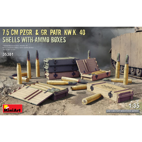 7,5 cm Pzgr.& Gr.Patr.Kw.K.40 SHELL WITH AMMO BOXES KIT 1:35 Miniart Kit Figure Militari Die Cast Modellino