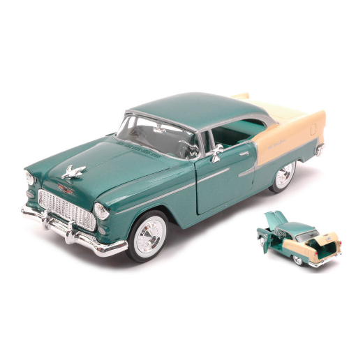 CHEVY BEL AIR 1955 GREEN/CREME 1:24 MotorMax Auto Stradali Modellino