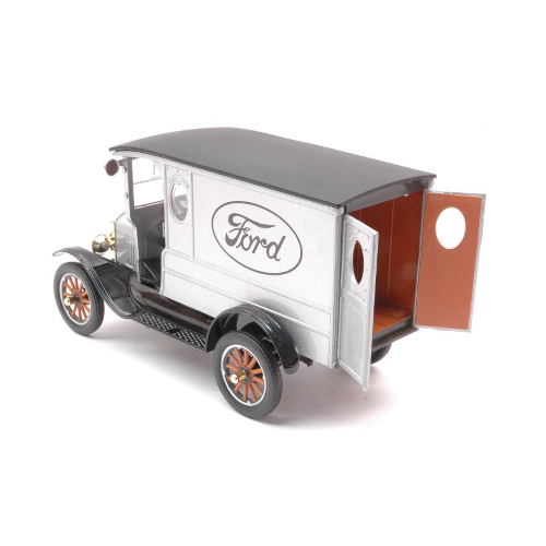 FORD MODEL T PADDY WAGON 1925 SILVER WITH FORD LOGO 1:24 MotorMax Auto d'Epoca Modellino
