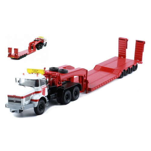 BERLIET TB 015 M3 6x4 1960 WHITE/RED TIEFLADESATTELZUG 1:43 Ixo Model Camion Modellino