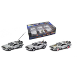 DE LOREAN BACK TO THE FUTURE GIFT BOX WITH PART 1 + 2 + 3 1:24 Welly Movie Die Cast Modellino