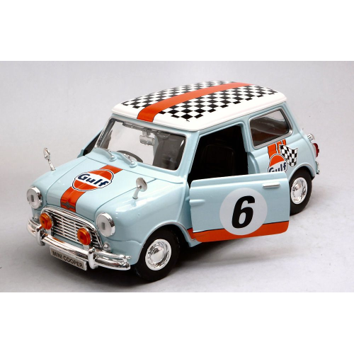MINI COOPER CLASSIC GULF RALLY N.6 1961 LIGHT BLUE/ORANGE 1:18 MotorMax Auto Competizione Modellino