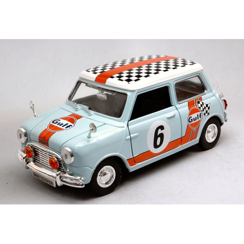 MINI COOPER CLASSIC GULF RALLY N.6 1961 LIGHT BLUE/ORANGE 1:18 MotorMax Auto Competizione Modellino