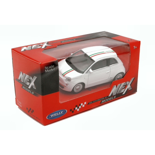 FIAT 500 2007 BIANCA CON STRISCIA TRICOLORE 1:43 Welly Auto Stradali Modellino