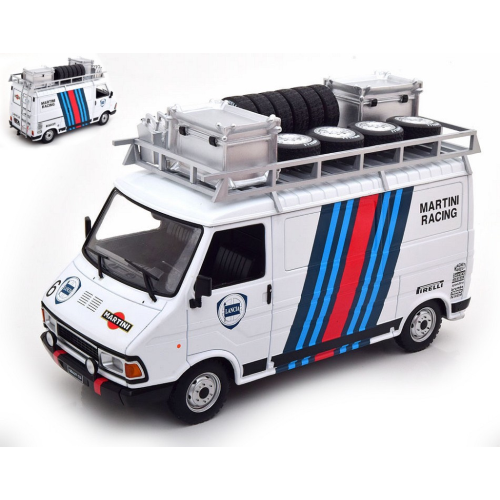 FIAT 242 MARTINI RALLY TEAM 1986 ASSISTANCE WITH ROOF TIRES 1:18 Ixo Model Auto Rally Modellino