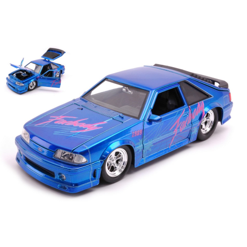 FORD MUSTANG GT 1989 "I LOVE THE 80s" CANDY BLUE 1:24 Jada Toys Movie Modellino