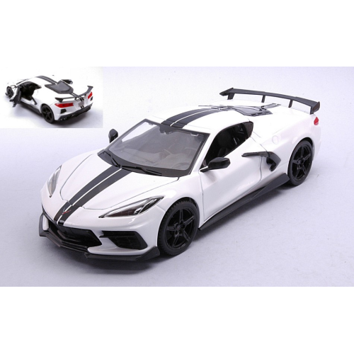 CHEVROLET CORVETTE STINGRAY COUPE' HIGH WING 2020 WHITE 1:24 Maisto Auto Stradali Modellino