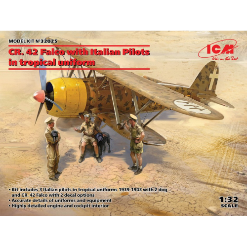 CR.42 FALCO WITH ITALIAN PILOTS IN TROPICAL UNIFORM KIT 1:32 ICM Kit Figure Militari Modellino