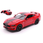 FORD MUSTANG GT COUPE 2018 RED WITH BLACK STRIPES 1:24 MotorMax Auto Stradali Die Cast Modellino