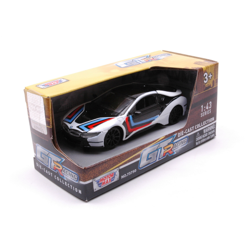 BMW i8 COUPE' GT RACING 2018 WHITE/BLACK/RED/BLUE 1:43 MotorMax Auto Competizione Modellino
