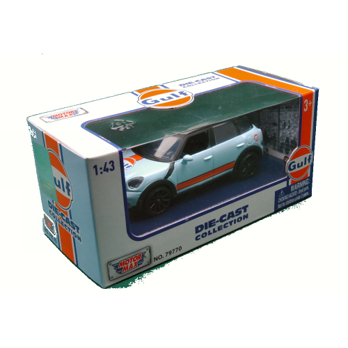 MINI COOPER S COUNTRYMAN 2011 BLACK ROOF W/GULF LIVERY LIGHT BLUE/ORANGE 1:43 MotorMax Auto Competizione Modellino