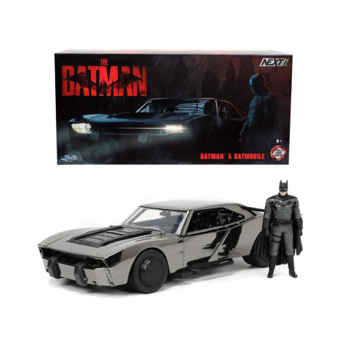 BATMAN BATMOBILE 2022 COMIC WITH FIGURE BLACK CHROME 1:24 Jada Toys Movie Modellino