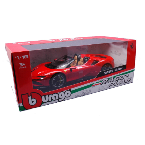 FERRARI SF90 STRADALE HYBRID SPIDER 1000hp OPEN 2020 RED 1:18 Burago Auto Stradali Modellino