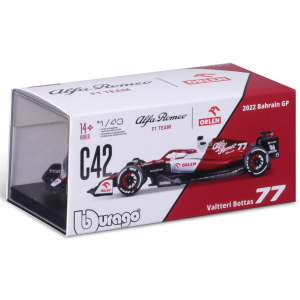 ALFA ROMEO F1 C42 N.77 VALTTERI BOTTAS 2022 SIGNATURE WITH HELMET 1:43 Burago Formula 1 Modellino