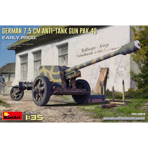 GERMAN 7,5 cm ANTI-TANK GUN PAK 40 KIT 1:35 Miniart Kit Mezzi Militari Modellino