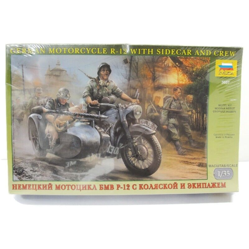 GERMAN MOTORCYCLE R-12 WITH SIDECAR AND CREW KIT 1:35 Zvezda Kit Mezzi Militari Modellino