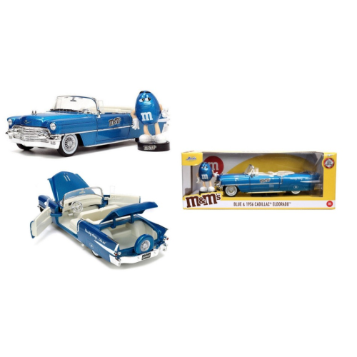 CADILLAC ELDORADO WITH BLUE FIGURE "M&M'S" 1956 BLUE 1:24 Jada Toys Movie Modellino